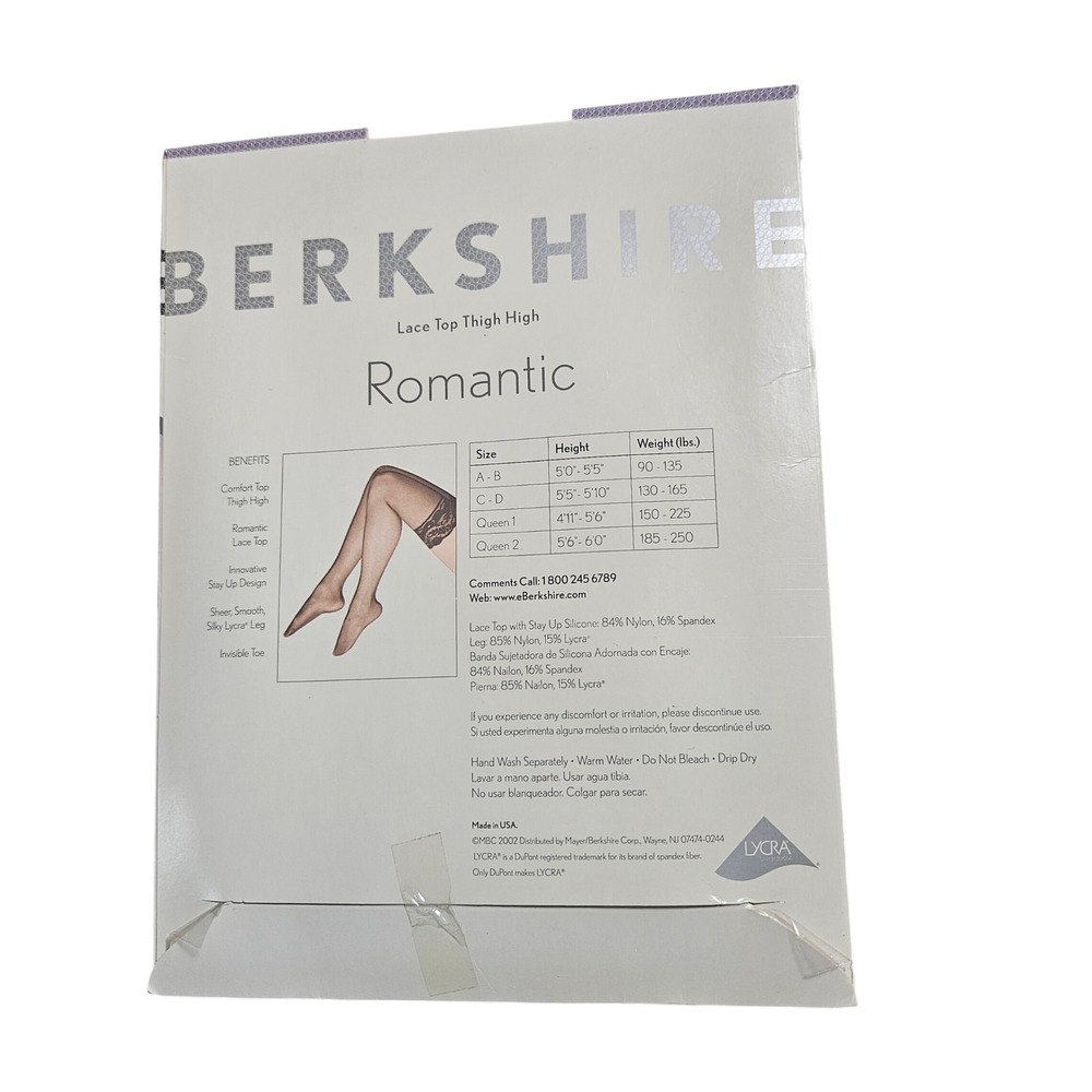 Berkshire Romantic Thigh High Lace Top Stockings Queen 2 White 1363 Sheer NWT - Picture 2 of 4